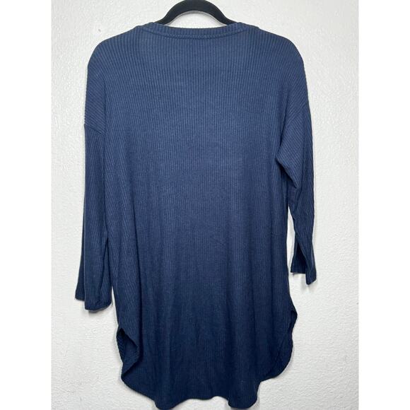 New Three Dots Top Navy Blue Scoop Neck Ribbed Knit Pullover 3/4 Sleeve Sz L - Picture 4 of 5